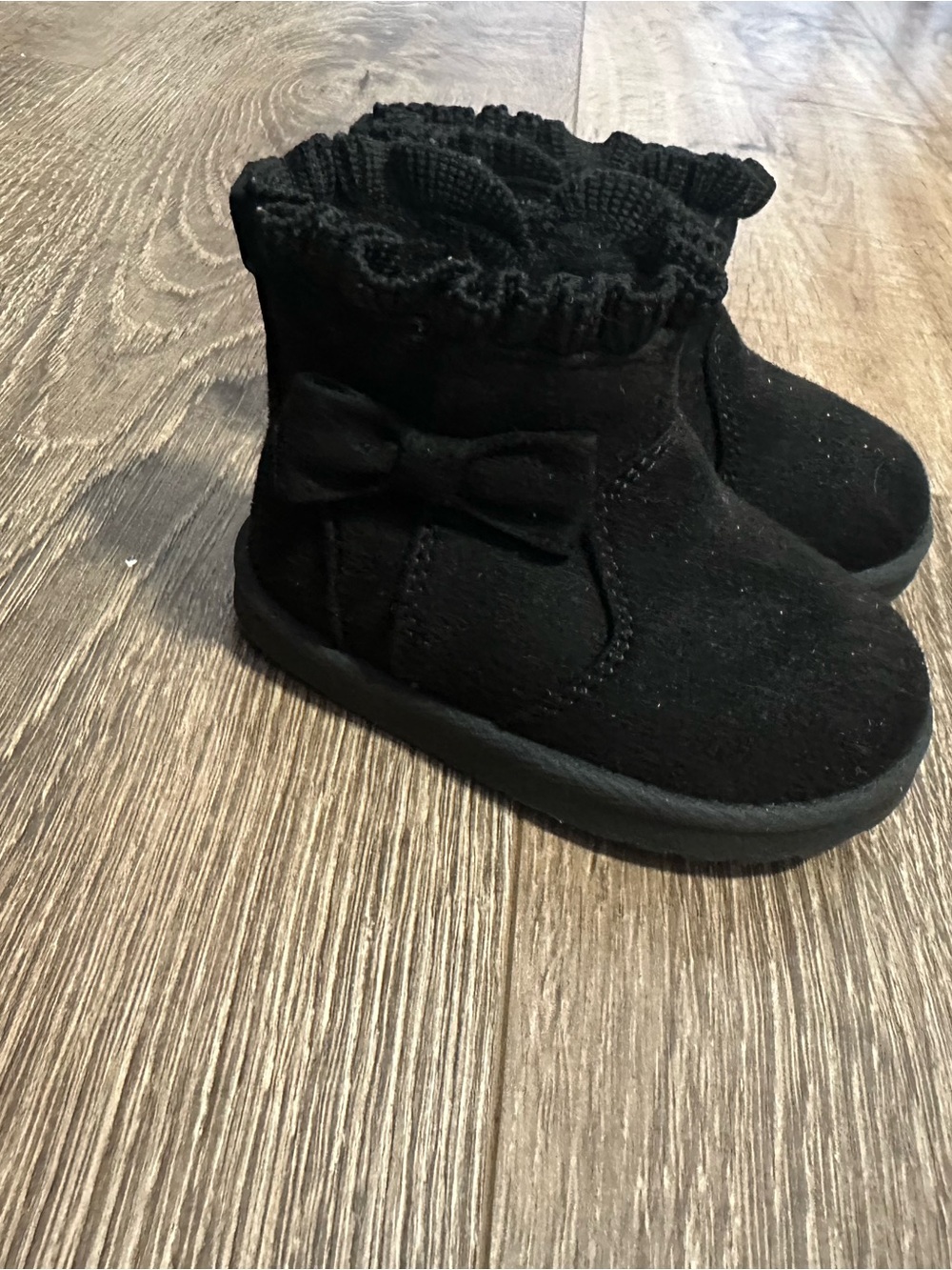 Toddler Ruffled Ankle Boots with Bow Black size 3c